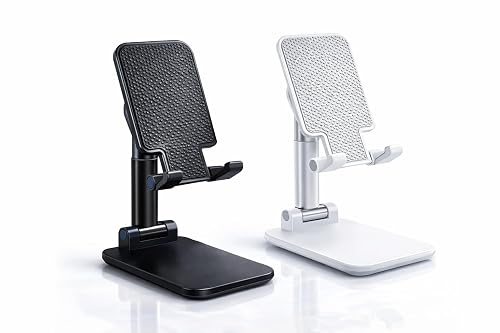 MVGLO Adjustable Phone Stand for Desk, Foldable Cell Phone Holder with Height & Angle Adjustment, Anti-Slip Base, Compatible with iPhone, Android