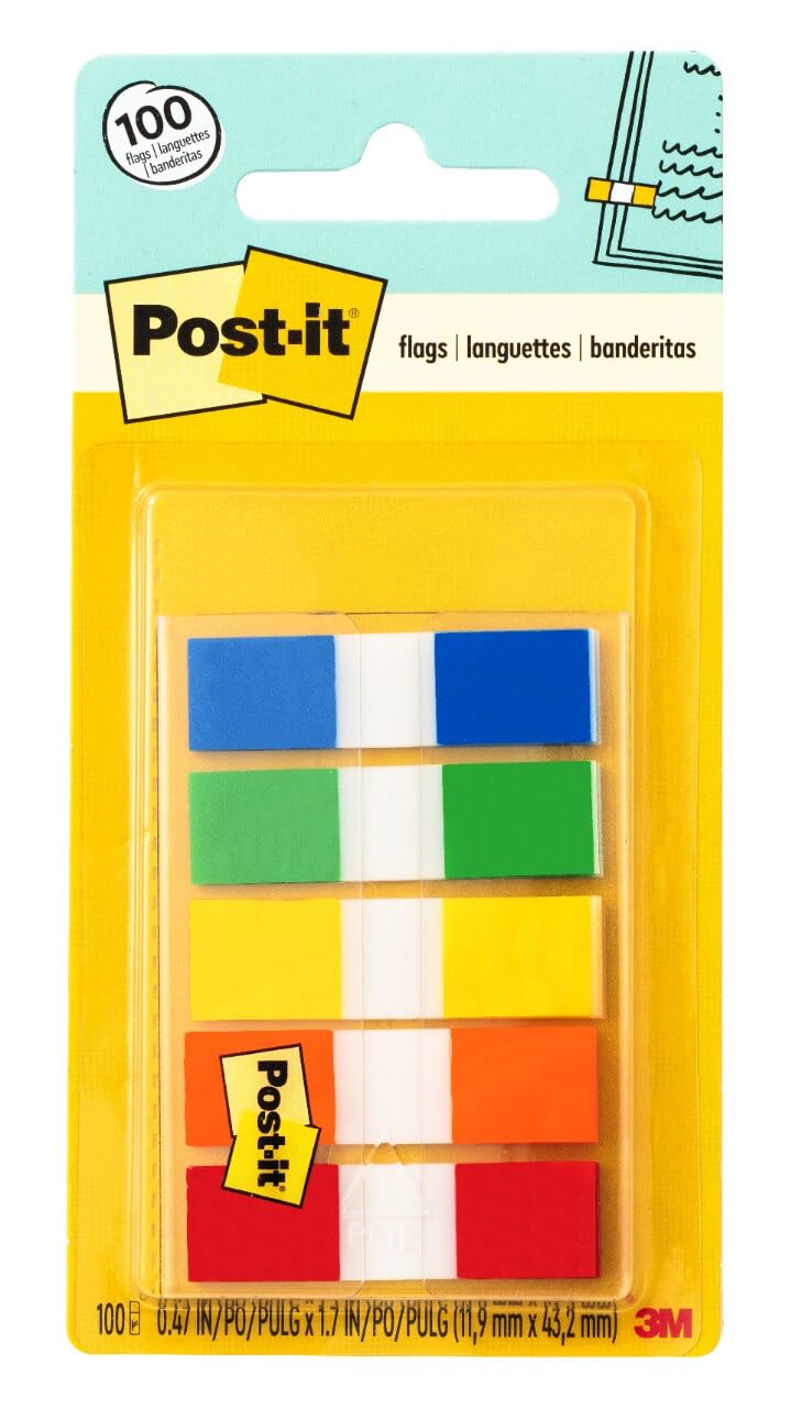 Post-it Flags, .47 in x 1.7 in, 5 Assorted Colors, 2 Pack, Model 683-5CF