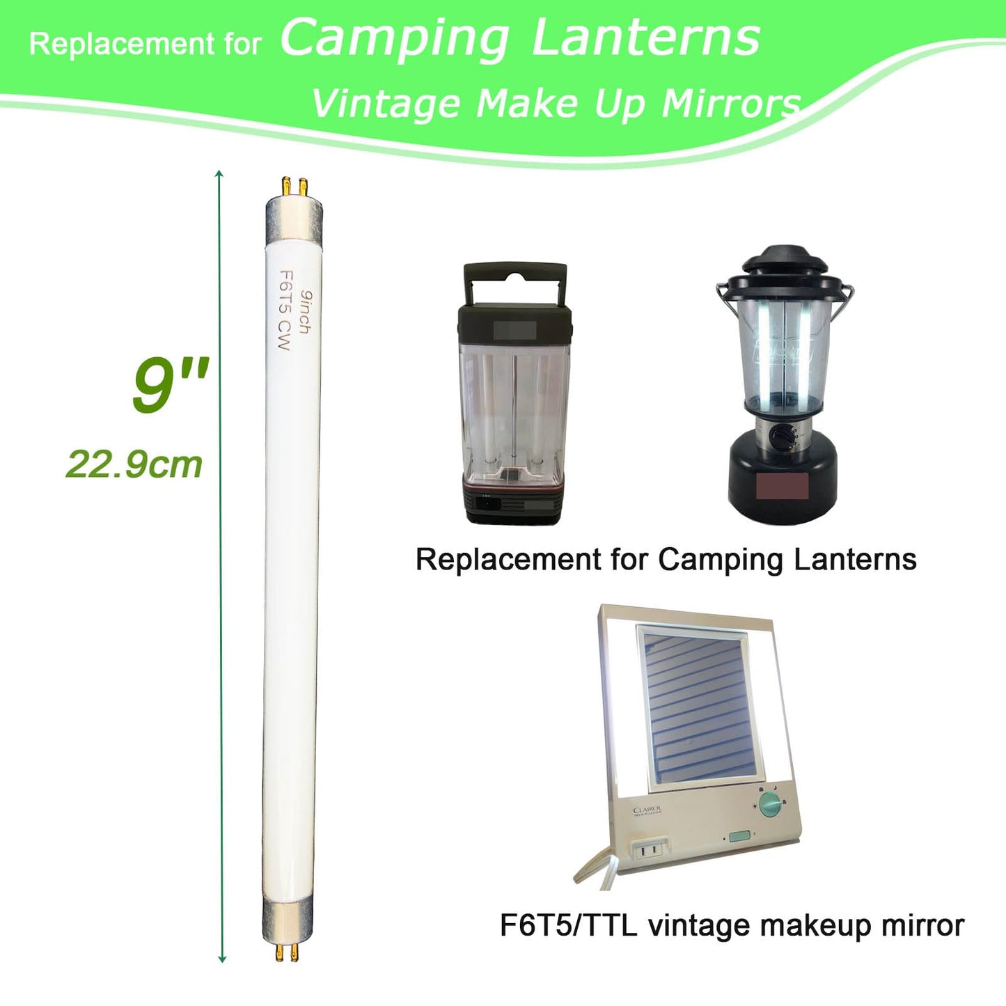 Accway (6pack) 9'' F6T5/CW Fluorescent 4100K Cool White Bulb, 6 Watt Light T5 Linear Lamps Replacement Camping Lantern Tubes, F6T5/TTL Makeup Mirror