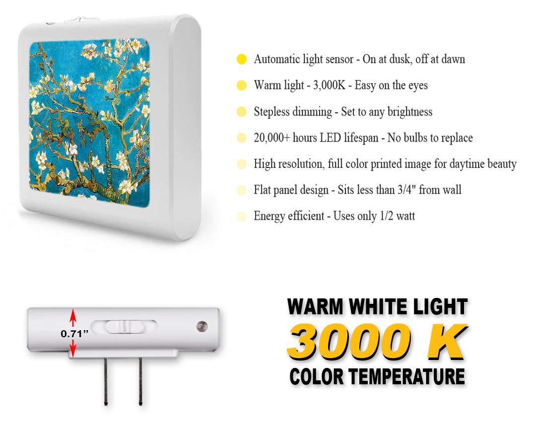 Plug in Dimmable LED Night Light with Dusk to Dawn Auto Sensor, Adjustable Brightness, Warm Light, Auto On-Off Nightlight for Bathroom, Hallway