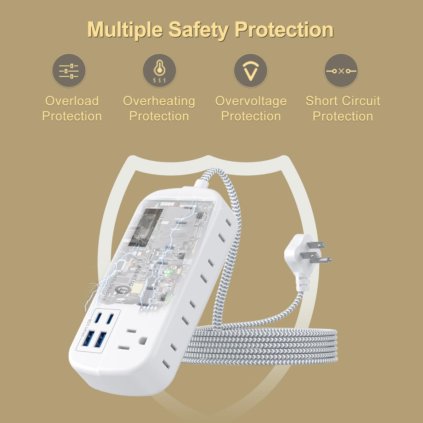 Overtop 12 in 1 Power Strip Surge Protector, 8 Outlets 4 USB (2 USB C Ports), Compact Wall Outlet Extender, Nightlight Flat Plug 5FT Extension Cord