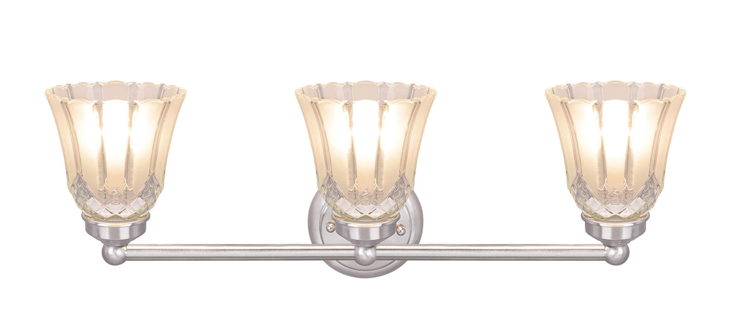 Aspen Creative 62172-1A, Three-Light Metal Bathroom Vanity Wall Light Fixture, 22" Wide, Transitional Design in Satin Nickel