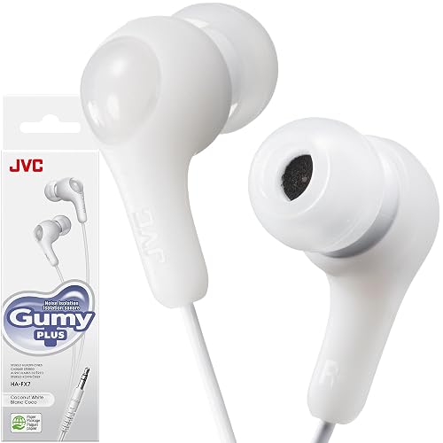 JVC Gumy in Ear Earbud Headphones with Paper Package, Powerful Sound, Comfortable and Secure Fit, Silicone Ear Pieces S/M/L - HAFX7WN (White)