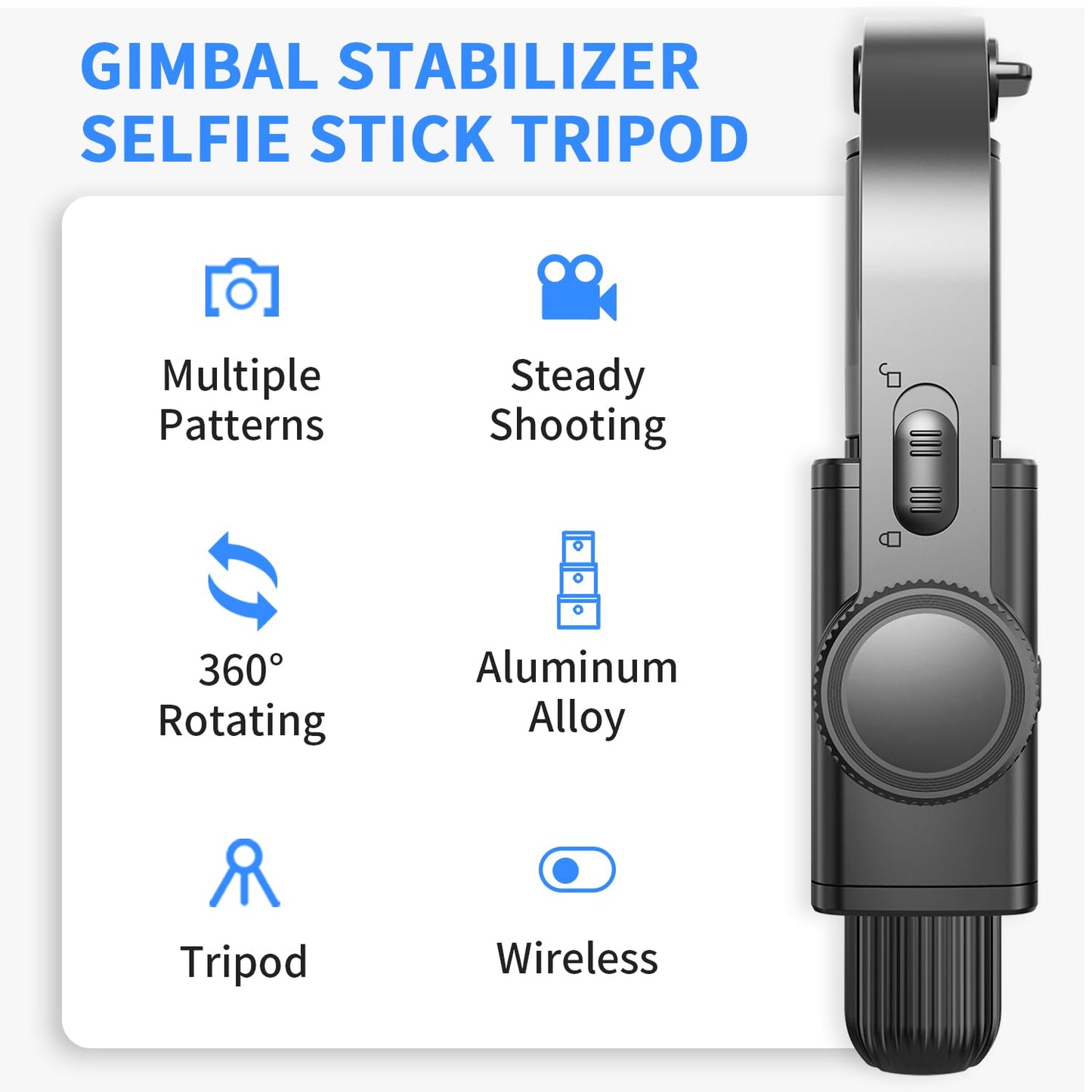 Gimbal Stabilizer for Smartphone ?with Retractable Selfie Stick and Tripod?1-Axis Multifunction Remote 360°Automatic Rotation? Auto Balance