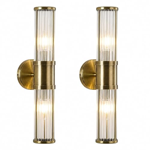 JOOSENLUX Bathroom Vanity Lights Set of 2, Antique Bronze Wall Sconces with Clear Glass Rods, E12 Base Lights for Mirror Powder Room