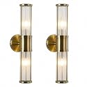 JOOSENLUX Bathroom Vanity Lights Set of 2, Antique Bronze Wall Sconces with Clear Glass Rods, E12 Base Lights for Mirror Powder Room