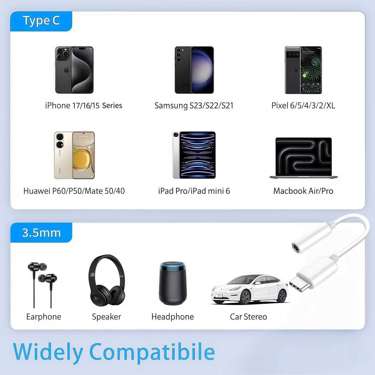 10 Pack Usbc to 3.5mm Jack Audio Adapter,The Headphone Adapter to USB C Compatible with iPhone 17/16/15 Series,Samsung Galaxy S25,S24,S23 Ultra,Note