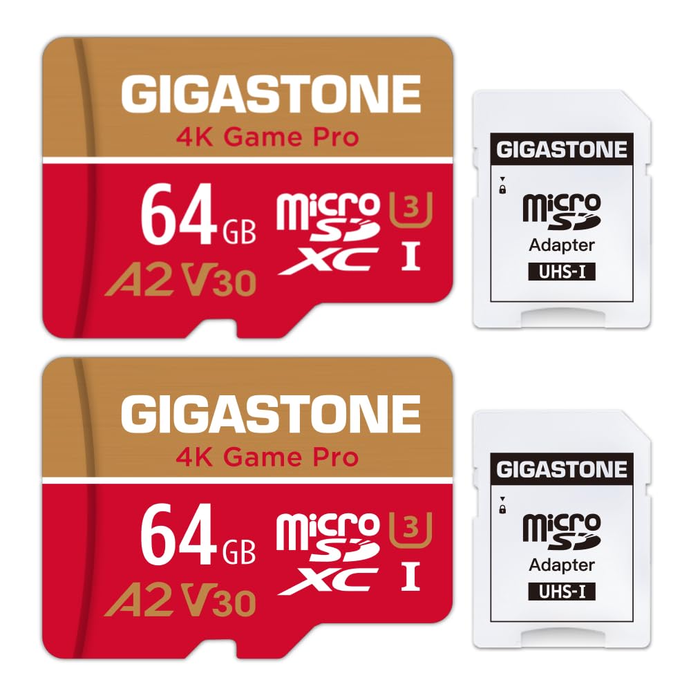 ?for Switch 1 Only? GIGASTONE 64GB Micro SD Card 2-Pack, 4K Game Pro, MicroSDXC Memory Card for Gaming Console, UHD Video, up to 95/35MB/s, UHS-I U3