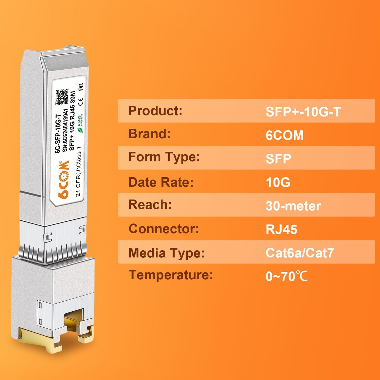 10GBase-T SFP+ Copper RJ45 Module Transceiver, RJ-45 SFP+ CAT.6a
