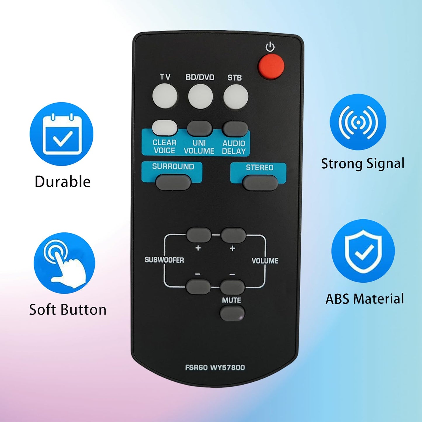 Replacement Remote Control FSR60 WY57800 Applicable for Yamaha Soundbar ATS-1010 YAS-101 YAS-101BL YAS-CU201 ATS1010 YAS101 YAS101BL YFSR60 FSR62