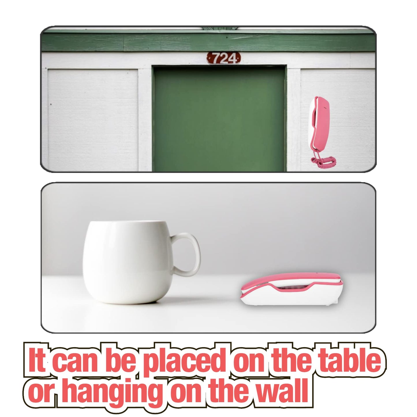 Wall-Mounted Telephone Corded Phones Home Phone, Desk/Wall-Mounted Telephone with Pause/Mute/Redial, Wall Phones Landline Telephones