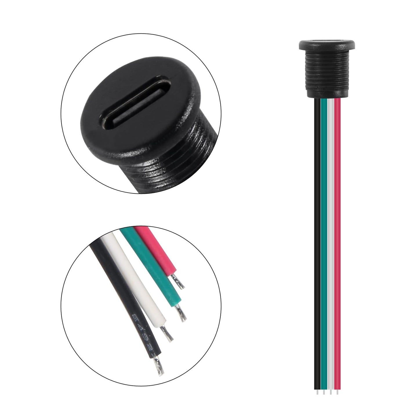 ACEIRMC 12pcs Type-C Female Chassis Waterproof 2P Wire Type USB C Pigtail Cable Extension Power Cable USB-C Plug to 2 Pin Bare Wire Open End Connector