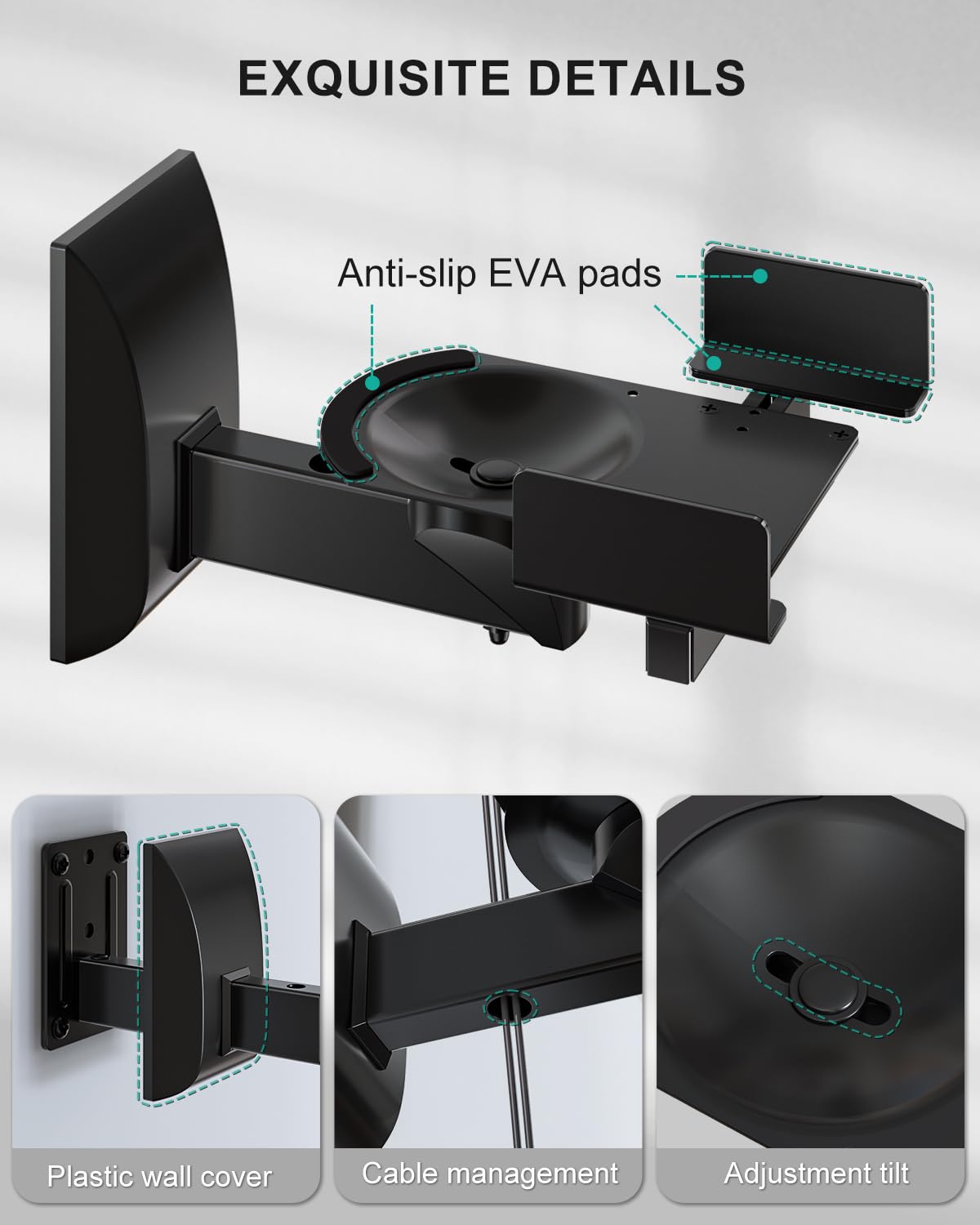 WALI Speaker Wall Mount, Surround Sound Speaker Stand with Adjustable Swivel Tilt Angle, Standard Bookshelf Speaker Mount for Living Room, Home