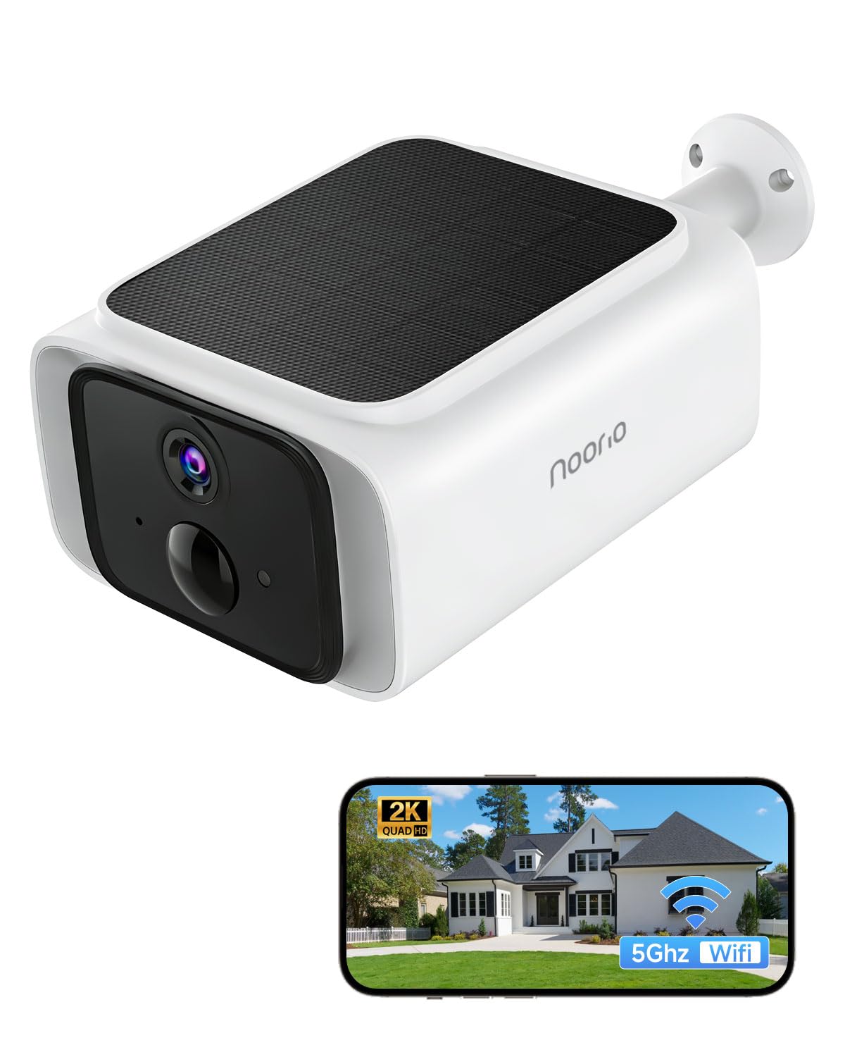 Noorio 2K Solar Security Cameras Wireless Outdoor, 2.4/5G WiFi Camera for Home Security with Fix Solar Panel, No Monthly Fee, 2Mins DIY Installation