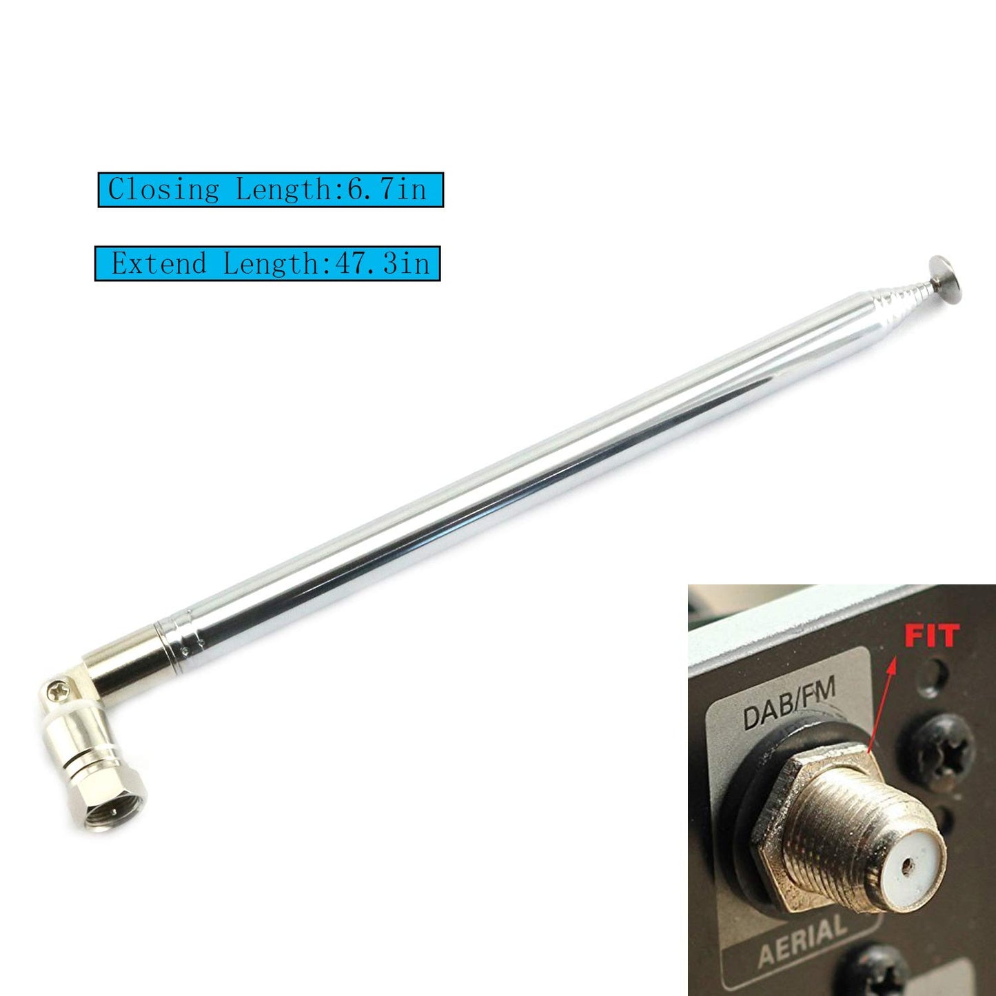 Maxmoral 1 Piece FM Telescopic Aerial Antenna with F Male Connector 10 Sections 1.2m 75 Ohm TV Radio DAB AM/FM for Home Audio Radio Stereo Receiver
