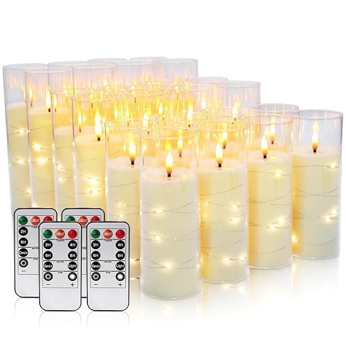 Grcdoyvl 24-Piece Ivory Flameless LED Candles with Remote, Embedded Fairy Lights for Christmas Decor. Battery-Powered with Timer, Safe & Elegant