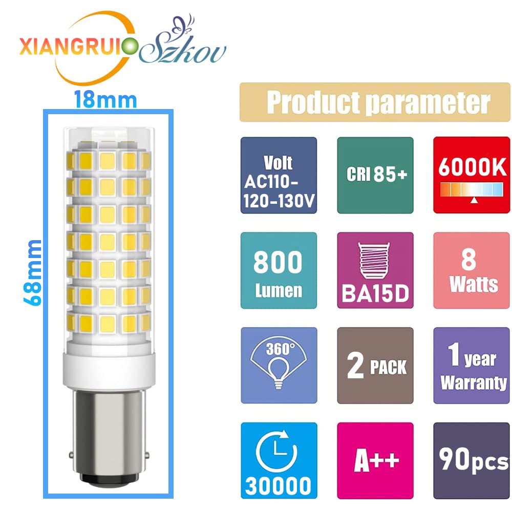 2-Pack BA15D LED Bulb 8W 18858 Light Bulb S4361 Bayonet Bulb 120V Double Contact Bayonet Base for Singer, Brother, Kenmore Sewing Machine Bulb 15t7dc