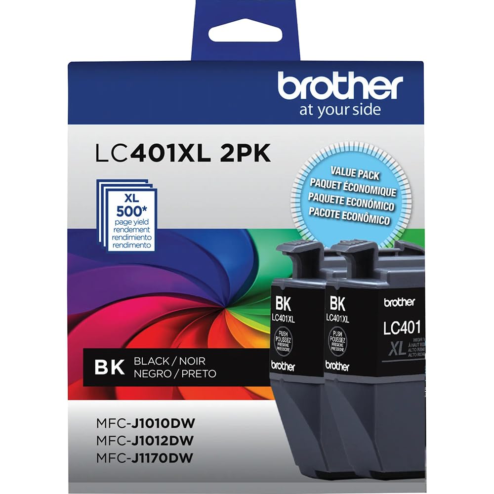 Brother Genuine LC401XL 2-Pack Black High Yield Ink Cartridge, Bundle with Deco Essentials Printer eBook for MFC-J1010DW, MFC-J1170DW