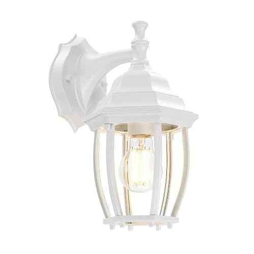 LIT-PaTH Outdoor Wall Lantern, Wall Sconce as Porch Lighting Fixture with E26 Medium Base Max 60W, Aluminum Housing with Glass Shade, Matte White
