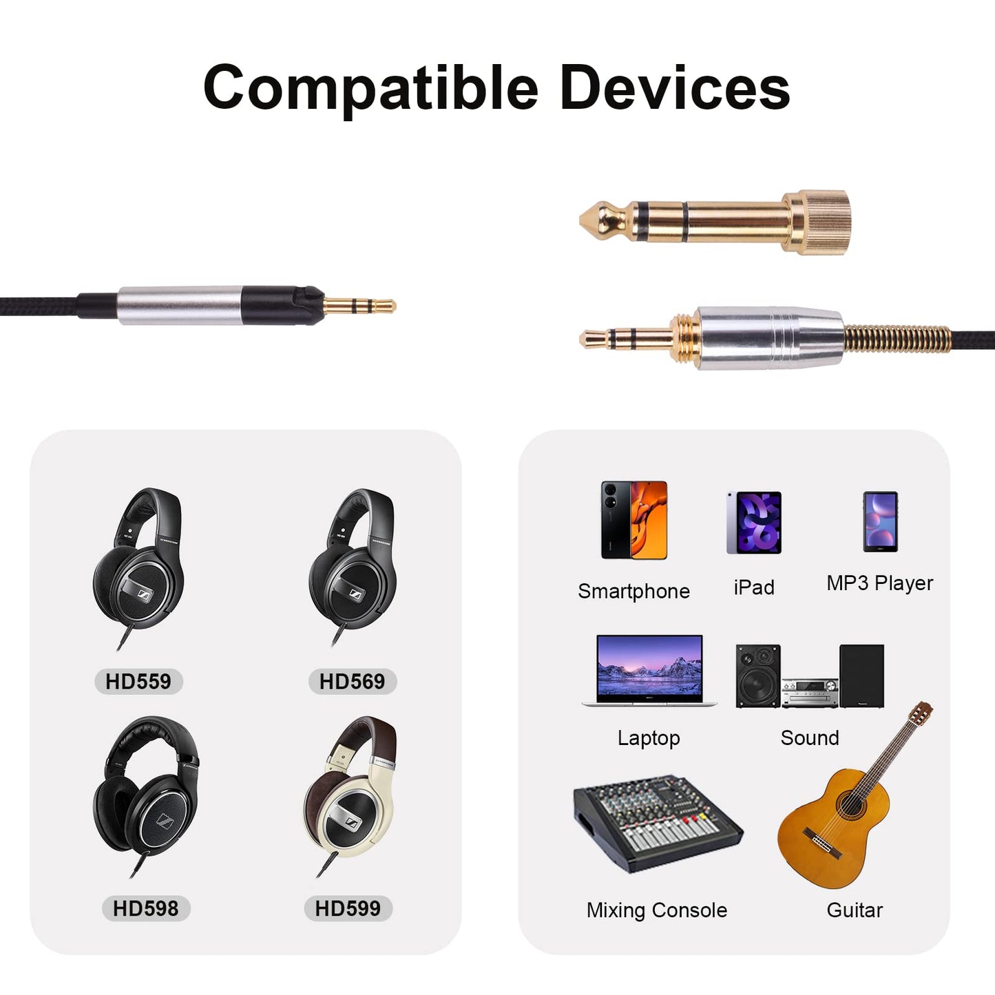 Learsoon Replacement Extension Audio Cable 3.5mm Male and 6.35mm adapter to 2.5mm Male Cord Compatible with Sennheiser HD598 HD558 HD518 HD598Cs…