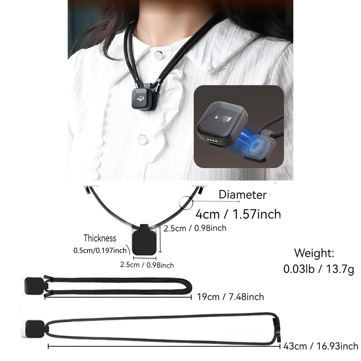 For DJI Mic Mini Clip Magnet,Mic 3 Magnetic Mounting Accessories,Magnetic Neck Adjustable necklace lanyard ,Hidden neck-hanging magnetic suction