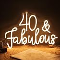 SYLHOME LED Neon Light Sign 40 & Fabulous Cheers To Forty Years Old Birthday Party Wall Decor Sign Bedroom Living Room Sign Backdrop Happy 40th