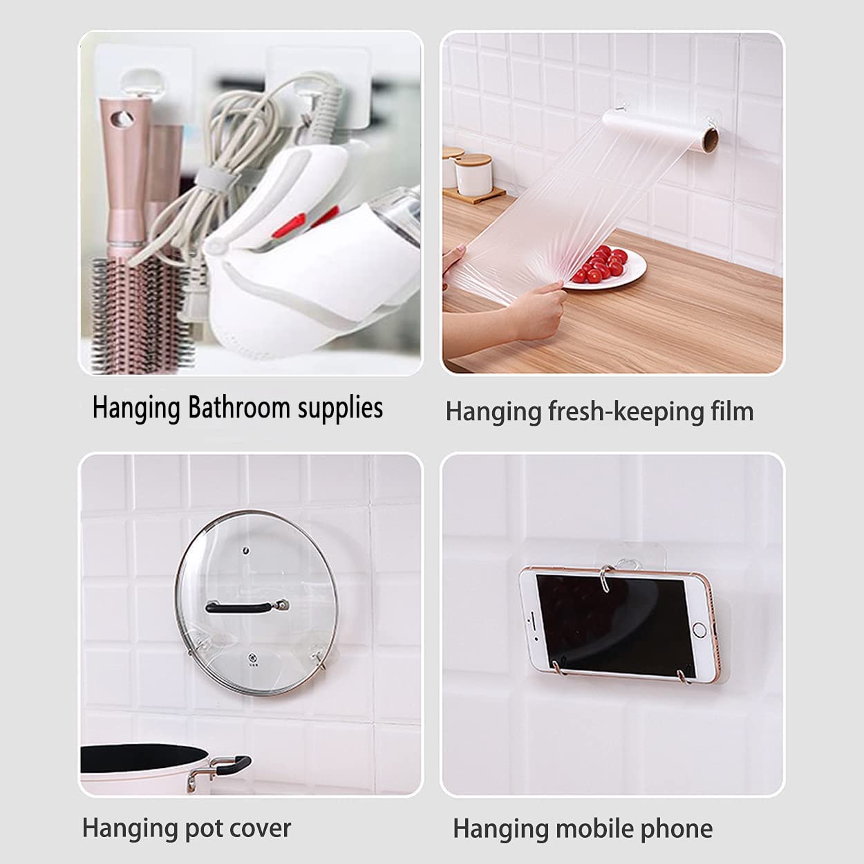 Adhesive Kitchen Wall Hooks, 24-Pack Heavy Duty 24lb Max, Transparent Waterproof Nail-Free Stainless Hangers for Keys, Bathroom, Outdoor & Home