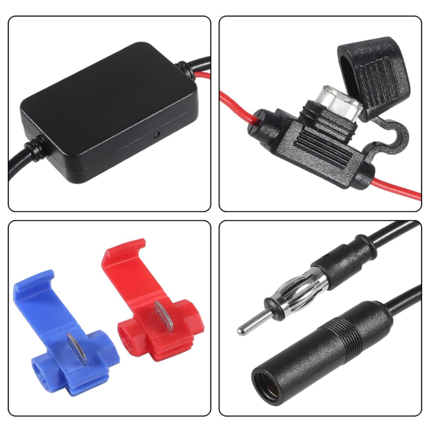 AEDIKO Car Stereo FM AM Radio Antenna Signal Amplifier 12V Power Supply DIN Plug Connector Adapter for Vehicle Truck SUV Car Audio Radio Stereo