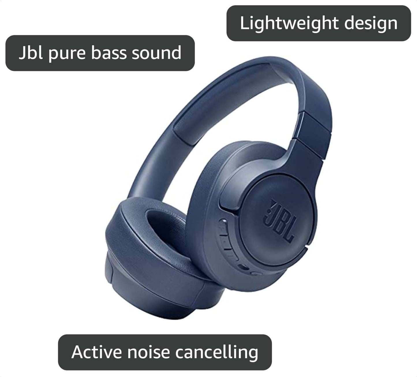 JBL Tune 760NC - Lightweight, Foldable Over-Ear Wireless Headphones with Active Noise Cancellation - Blue (Renewed)