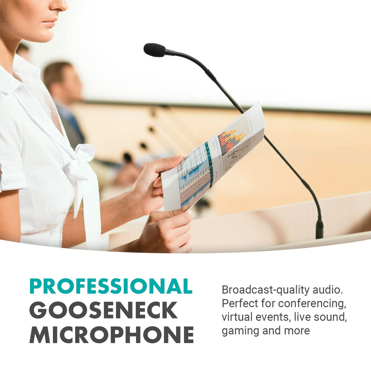 Movo GM-7 Professional 18-inch Gooseneck Microphone and USB Interface Base with RGB Lights, Gain, Mute - Podium Microphone with Stand for Streaming