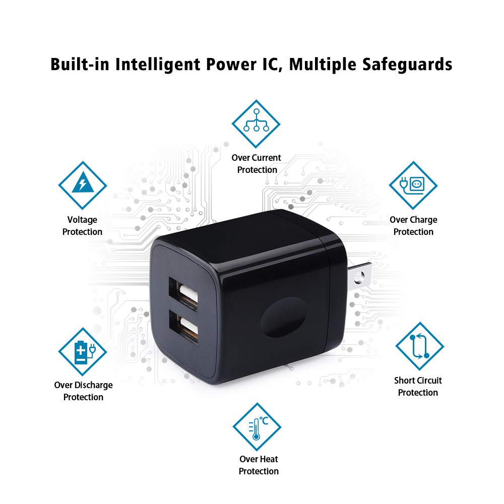 Charger Box, Charging Cube 5 Pack, Dual USB Wall Charger 5V 2A Power Adapter Charging Block Brick Outlet Plug for iPhone 15 14 13 12 11, iPad, Samsung