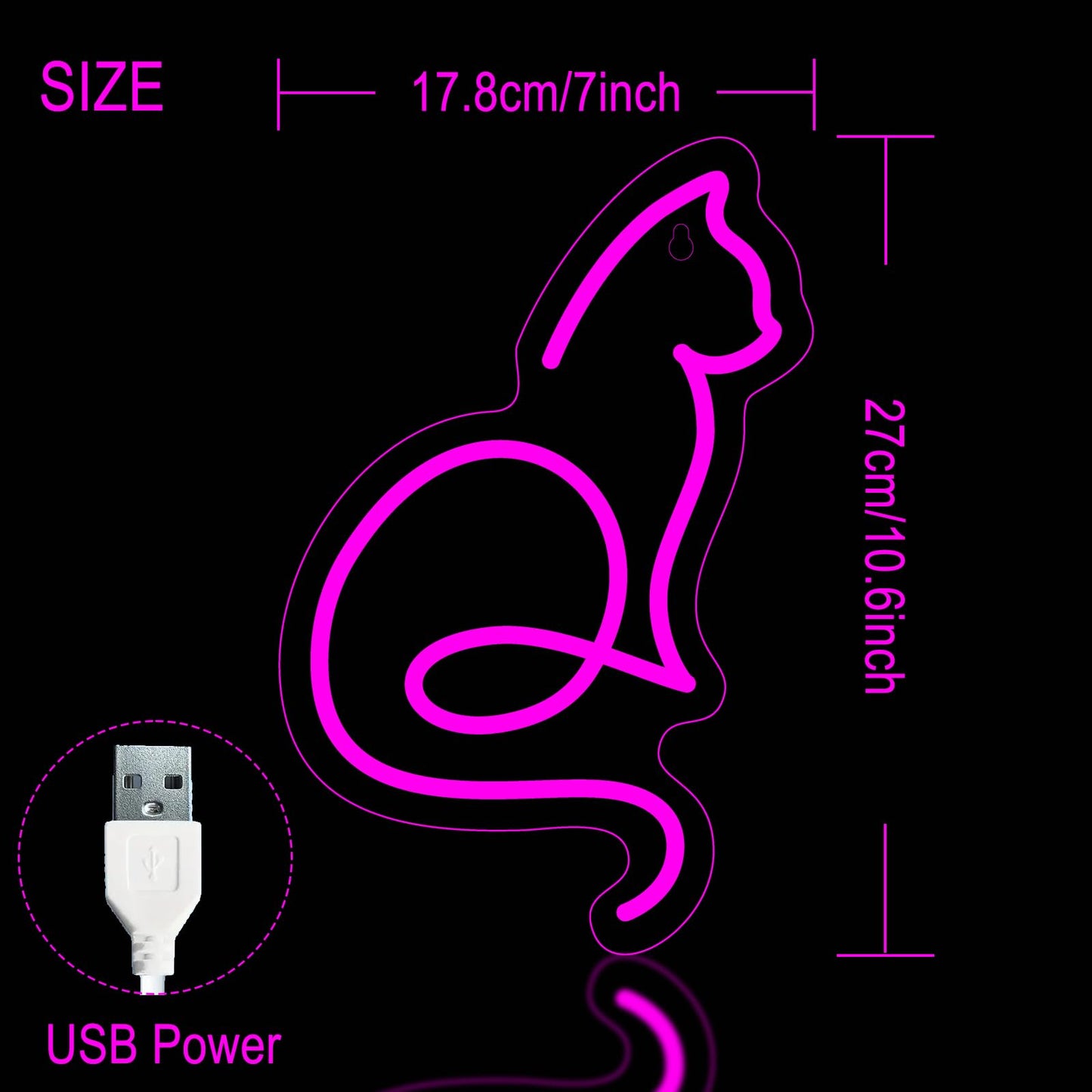 Pink Cat Neon Sign for Wall Decor - 10.6" x 7" Cute Animal LED Neon Lights, USB Powered Aesthetic Room Decor, Neon Lamp for Bedroom, Nursery, Dorm