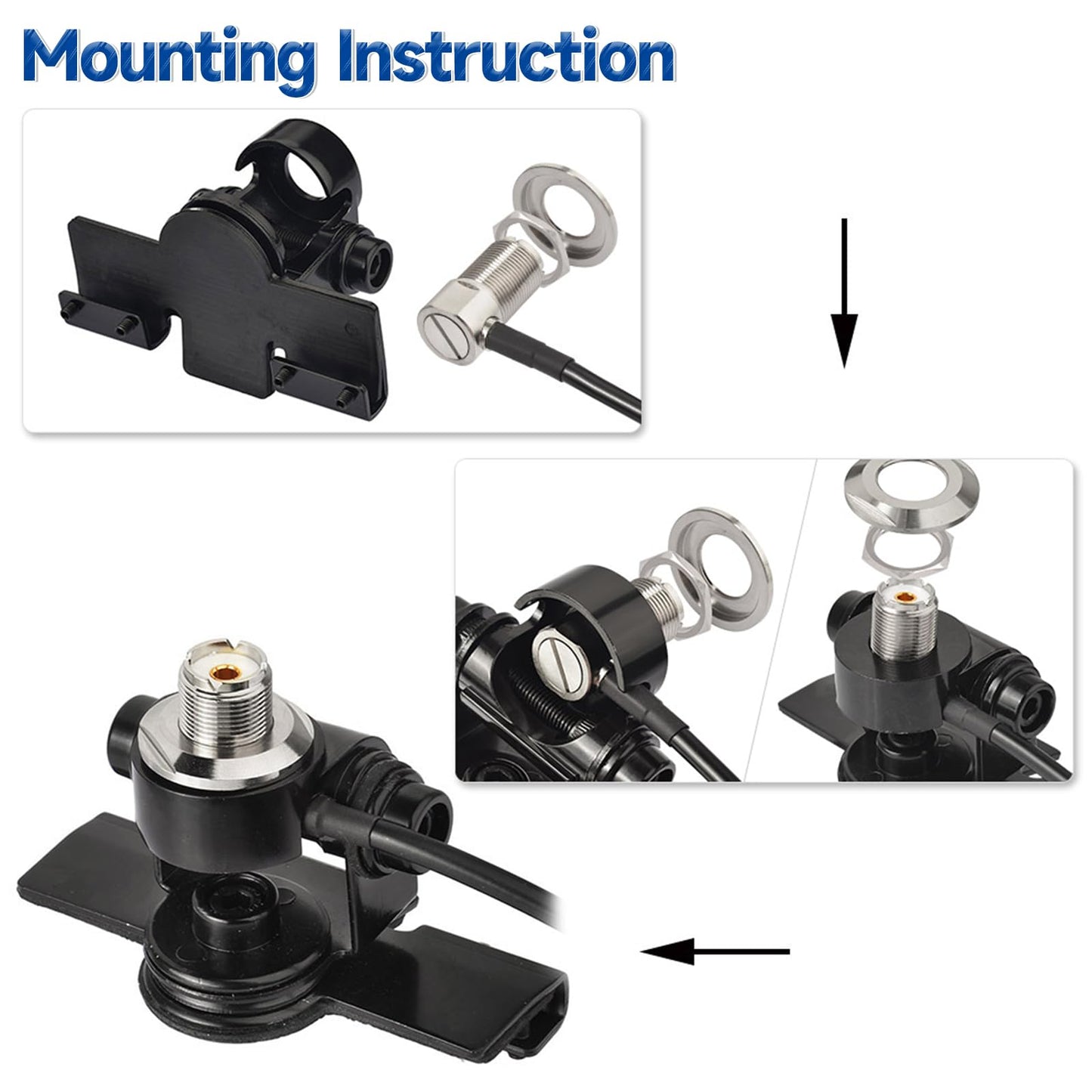 Bingfu Vehicle Antenna Lip Mount Bracket with 20ft RG58 Coaxial Cable - UHF PL259 Male to SO239 Female Bulkhead Connector for Car, Truck, SUV