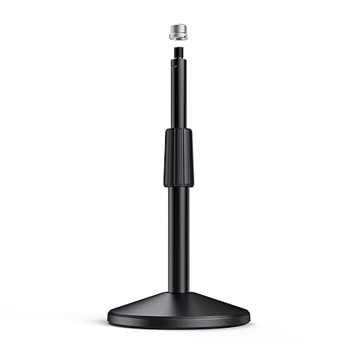FIFINE Desktop Microphone Stand, Adjustable Heavy Duty Weighted Base Tabletop Mic Stand with Twist Clutch & 3/8'' to 5/8'' Screw, for Streaming