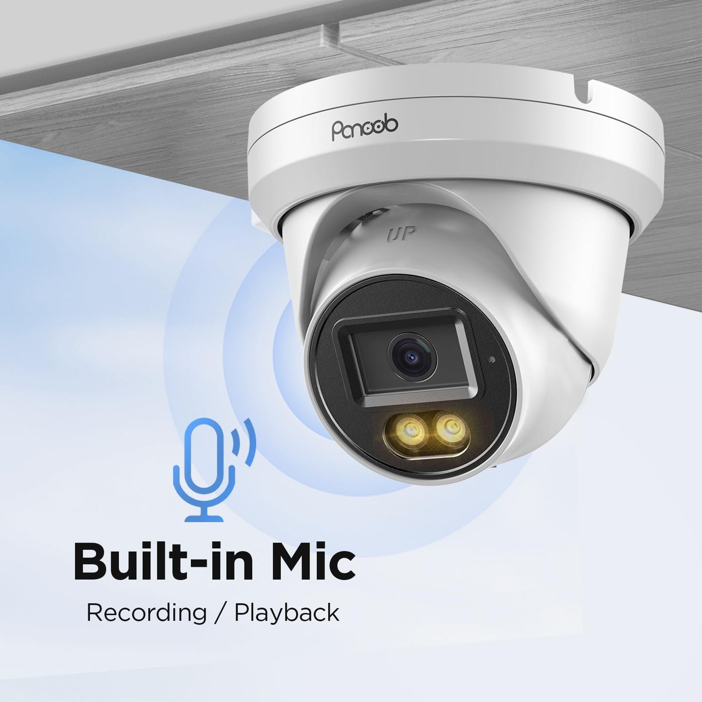 PANOOB 5MP PoE IP Dome Camera Outdoor, Wired Home Indoor Security Turret Camera, 2.8mm Lens 110° Wide Angle, Built-in Mic, AI Person Detection, Smart