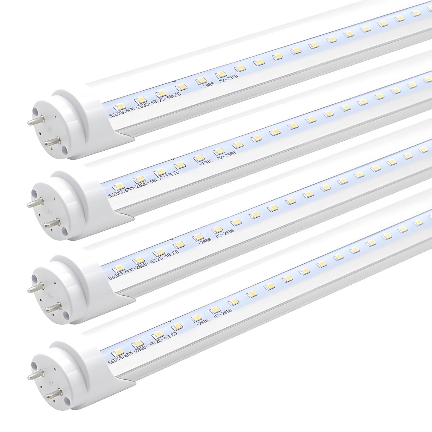 KALINA 2FT LED Tube Lights, 8W (25W Fluorescent Bulb Replacement), 5000K Daylight White, Ballast Bypass, Clear Cover, Pack of 4