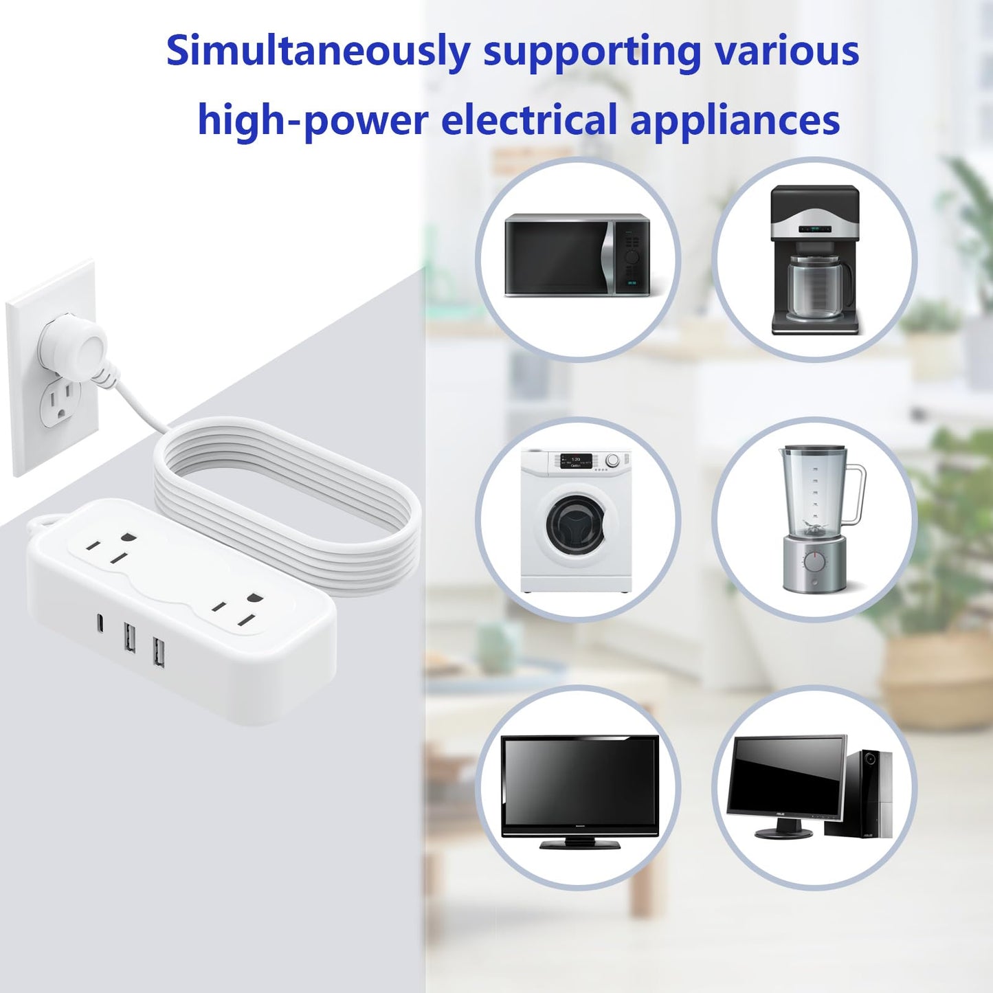 Outlet Extender Stick?Surge Protector Power Strip 5 Outlets 3 USB (1 USB C) Charging Ports Multi Plug Socket Extender Flat Plug Wall Mount Desktop
