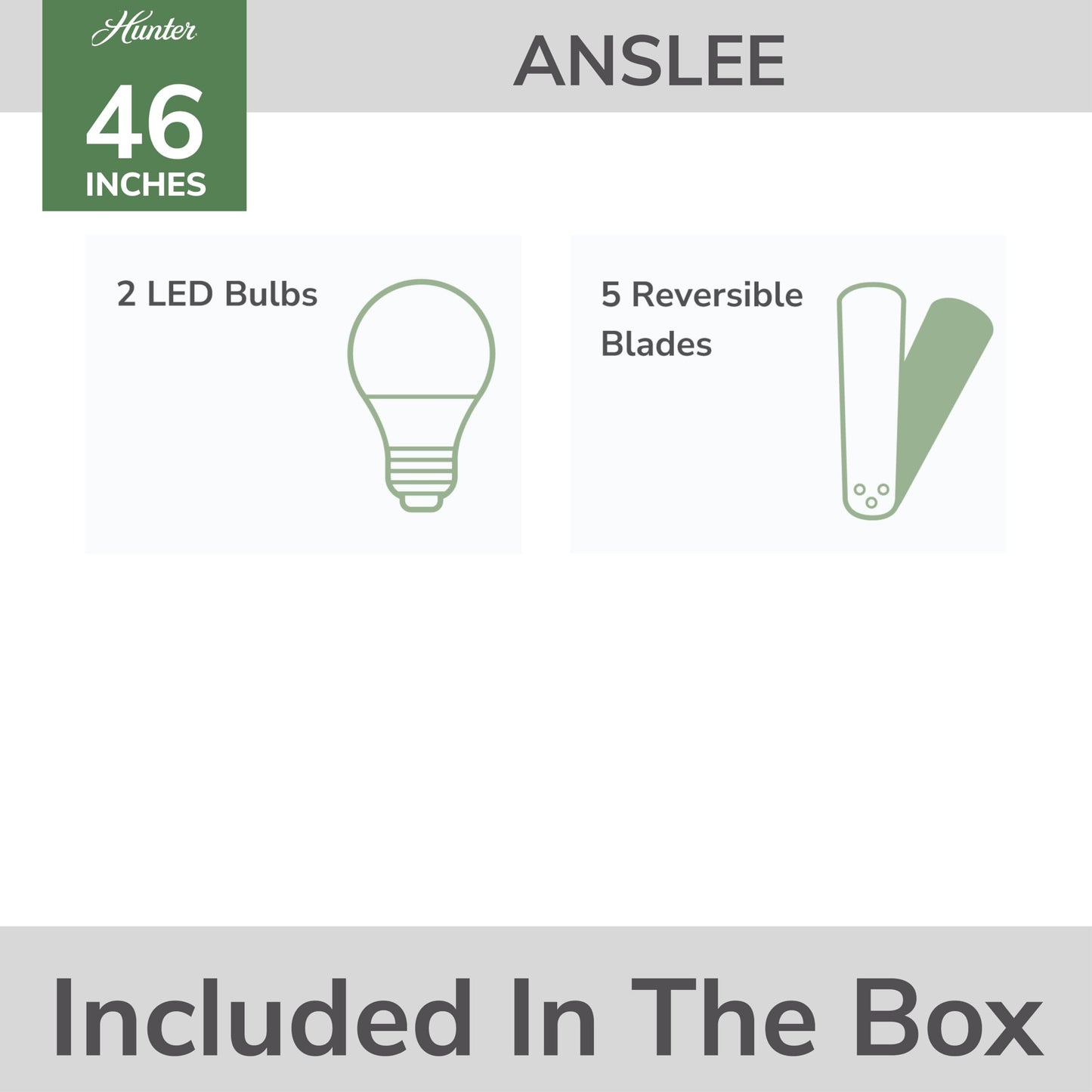 Hunter Anslee, Indoor, Ceiling Fan, with LED Light, 46 inch, Matte Silver