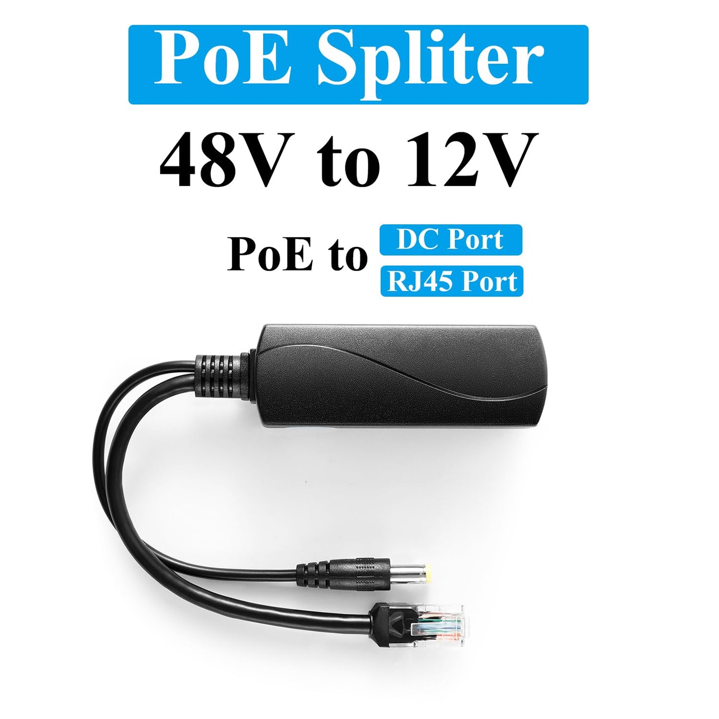 Active PoE Splitter 12V 1A Output with IEEE 802.3af Standard Compliant 10,100Mbps Power Over Ethernet Splitter Adapter for Security IP Camera CCTV