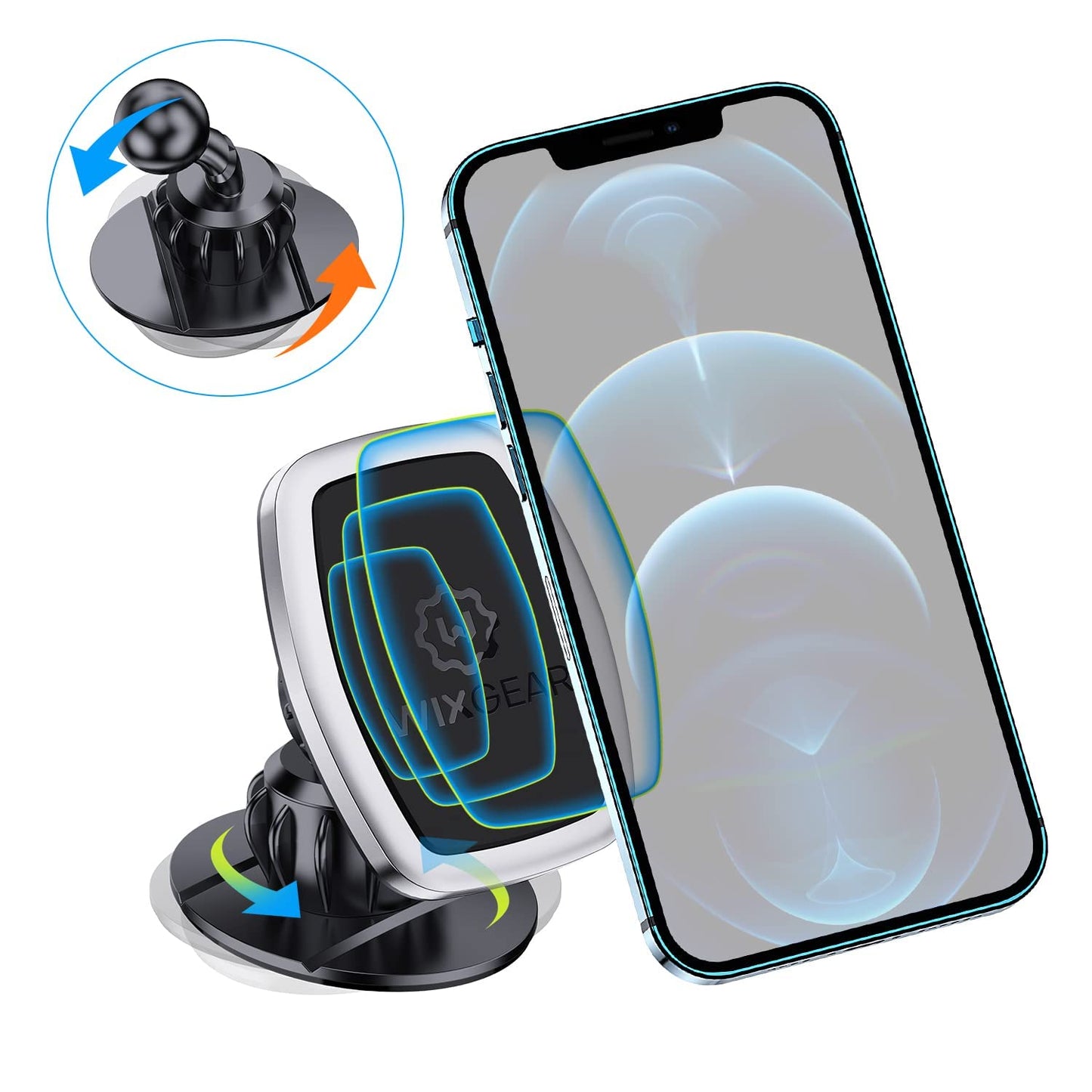 WixGear Universal Stick On Swivel Mount (2 Pack) Dashboard Magnetic Phone Holder for Car, Phone Mount for Car for Cell Phones and Mini Tablets
