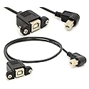 BSHTU Printer Extension Cable USB 2.0 B Adapter Male to Female Connections 90 Degree Socket Right Angled Scanner Cord with Screw Panel Mount 0.5m