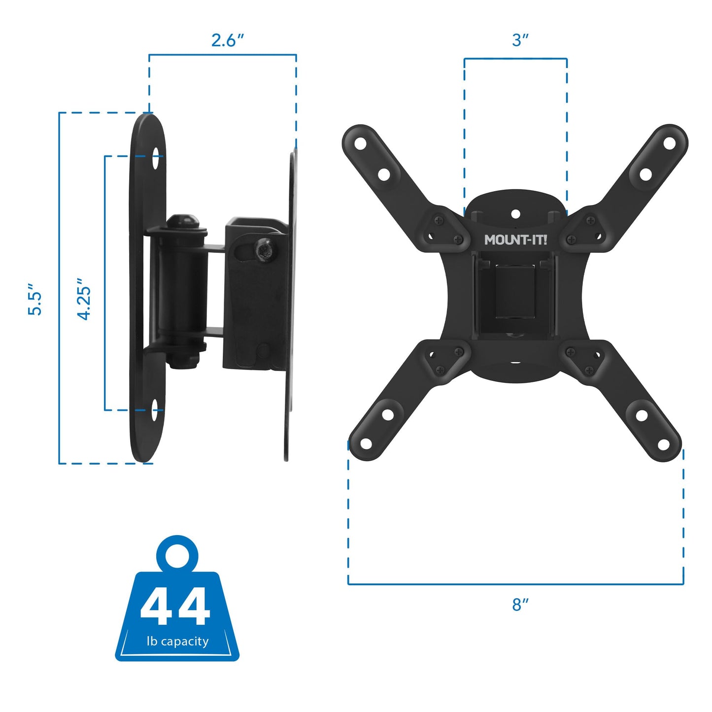 Mount-It! TV Wall Mount for Small to Mid Size TVs, Fits 32 to 50 Inch Screens, 75 100 200 mm VESA Compatible, Low-Profile Slim Design with Tilting