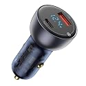 USB C Car Charger, Baseus 65W Metal Fast USB Car Charger, PD3.0 & QC4.0 Dual Port Car Adapter with Digital Display Compatible for iPhone 12, Galaxy