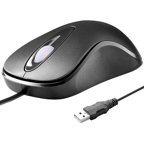 Mofkirg Classic Wired Office Mouse Ergonomic USB Optical 3-Button 1000 DPI Comfortable Durable for Windows Mac Laptop Desktop Black (1)