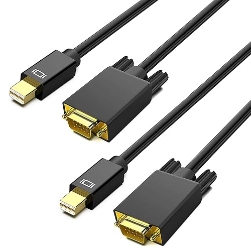 AKWOR Mini Displayport to VGA Cable 6FT/2 Pack, Mini DP Display Port to VGA Adapter Cable (Thunderbolt 2 Compatible) with MacBook Air/Pro, Surface