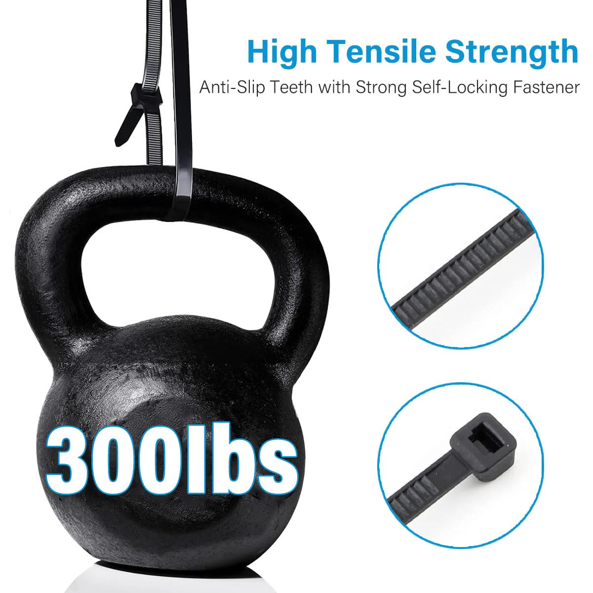 Zip Ties Heavy Duty Cable Ties with 300lbs Tensile Strength, Multi-Purpose Adjustable Ties, UV Resistant Indoor and Outdoor Cable Ties for Use in The