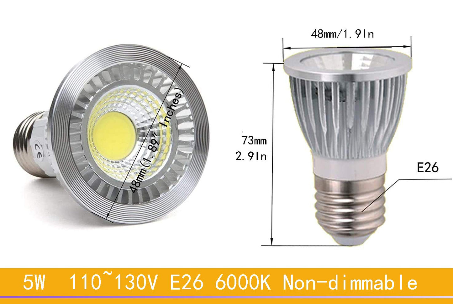 CTKcom 5 watt HR16 LED COB Spotlight Bulb(4 Pack)- LED Spotlight Bulb Downlight Lamp Flood 60 Degree,6000K Daylight White,50W Halogen Bulb Equivalent