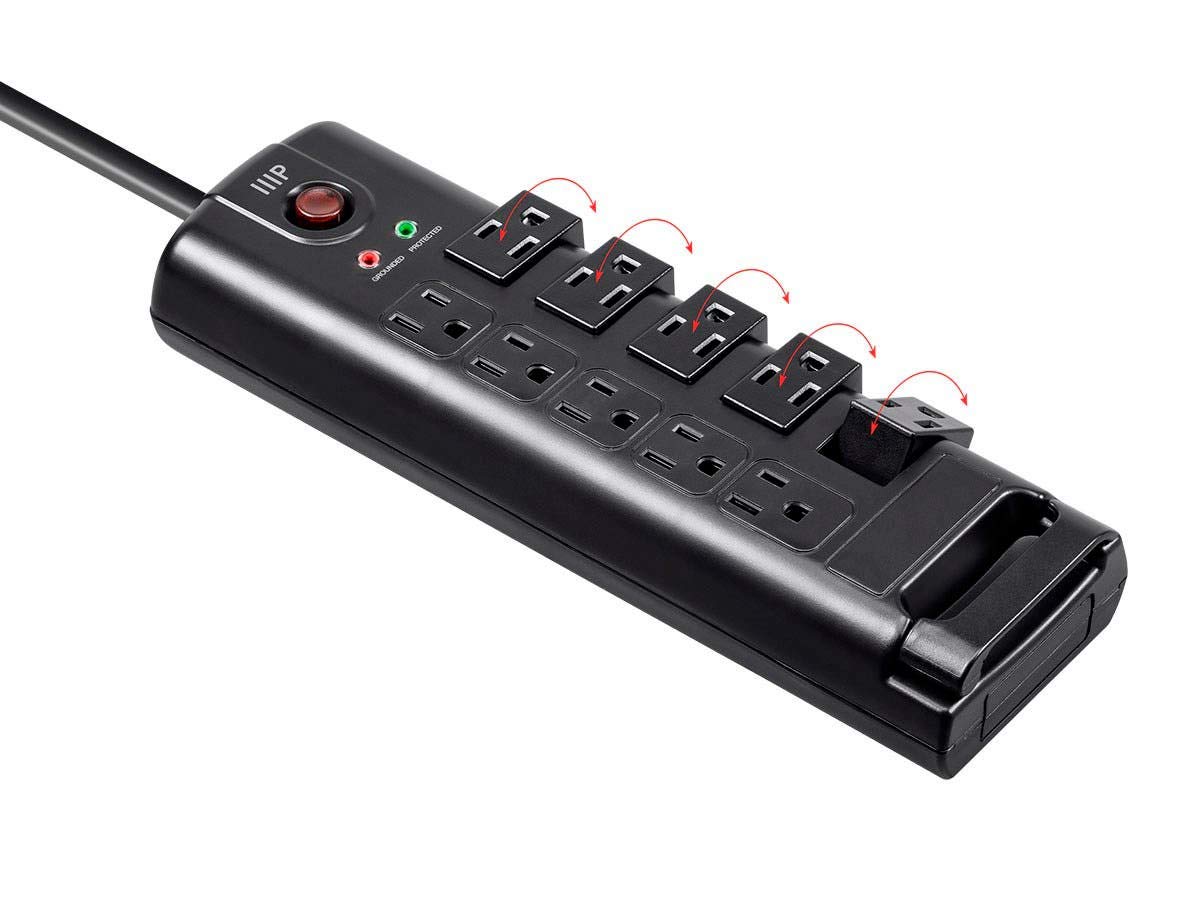 Monoprice 10 Outlet Rotating Surge Protector Power Strip - 2880 Joules, Heavy Duty Cord, 8 Feet, Black