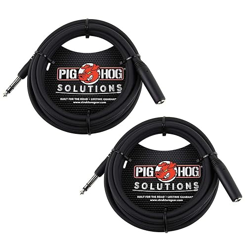 Pig Hog PHX14-10 1/4" TRSF to 1/4" TRSM Headphone Extension Cable, 10 Feet (2-Pack)
