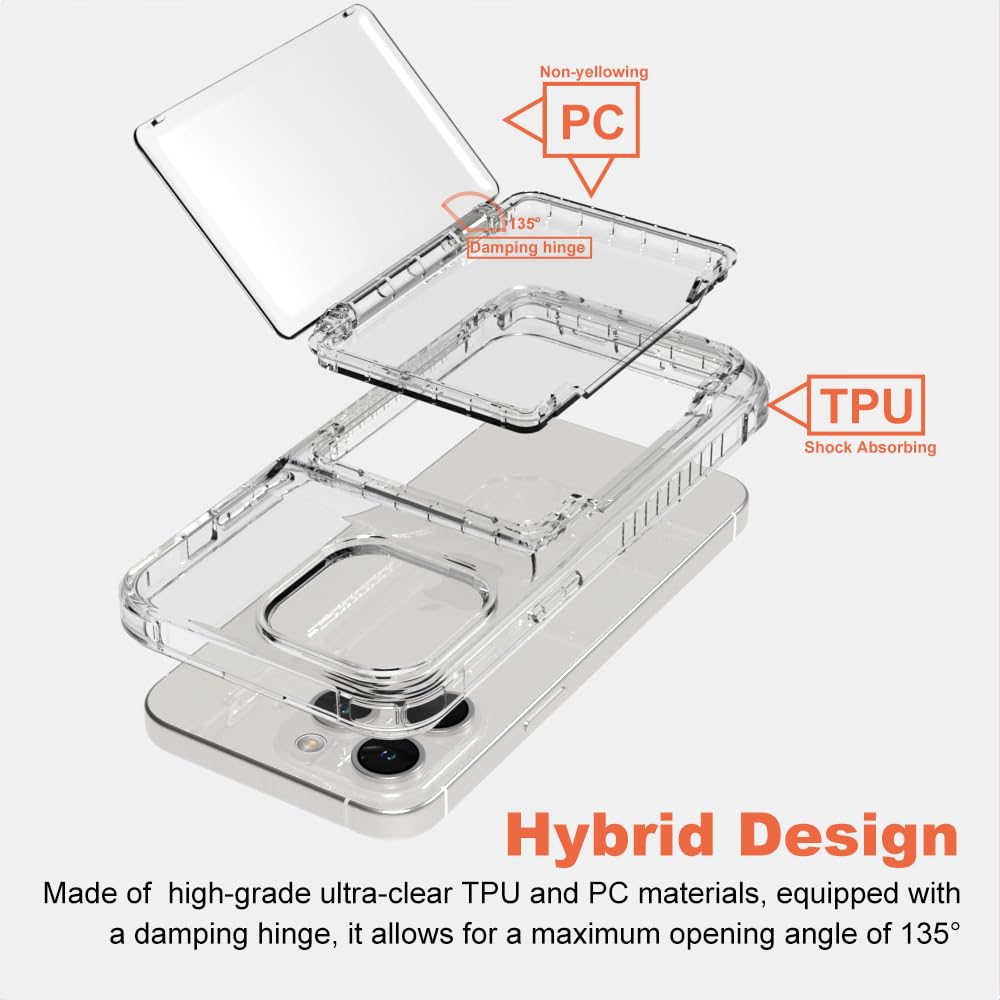 Wuwedo for iPhone 15 Pro Max Clear Wallet Case, Up to 4 Cards, Hybrid Protective Anti-Slip Case with Card Holder, TPU + PC, Anti-Yellowing, 6.7" 2023